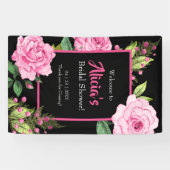 Pink Roses on Black Bridal Shower Vertical 横断幕 (横)