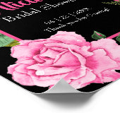 Pink Roses on Black Bridal Shower Welcome ポスター (角)