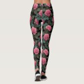 Pink Roses on Black Floral Pattern レギンス (裏面)