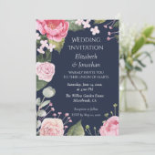 Pink Roses on Blue Customizable Wedding Invitation 招待状 (スタンド正面)