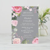 Pink Roses on Grey Customizable Wedding Invitation (スタンド正面)