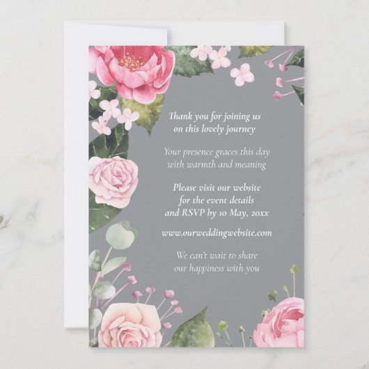 Pink Roses on Grey Customizable Wedding Invitation (裏面)