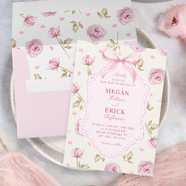 Pink roses pattern bow wedding 招待状
