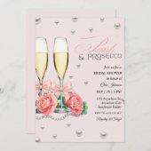 Pink Roses Pearls and Prosecco Bridal Shower  招待状 (正面/裏面)