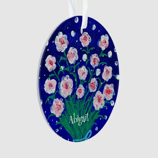 Pink Roses Personalized Acrylic Ornament オーナメント (正面)