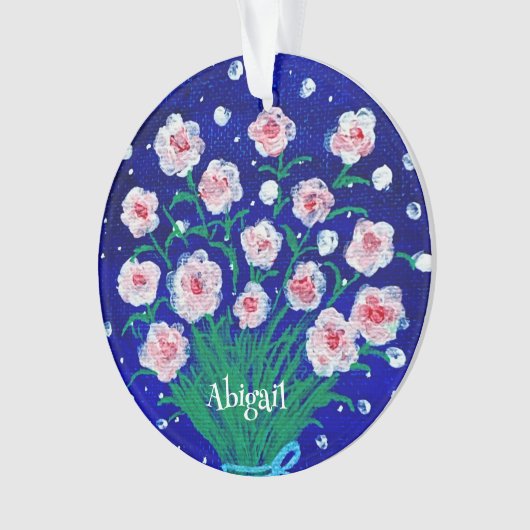 Pink Roses Personalized Acrylic Ornament オーナメント (正面)