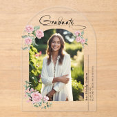 Pink Roses Script Photo Graduation Announcement アクリル招待状 (正面)