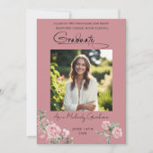 Pink Roses Script Photo Graduation Announcement 招待状 (正面)