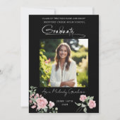 Pink Roses Script Photo Graduation Announcement 招待状 (正面)