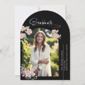Pink Roses Script Photo Graduation Announcement 招待状 (正面)