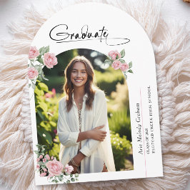 Pink Roses Script Photo Graduation Announcement 招待状