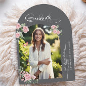 Pink Roses Script Photo Graduation Announcement 招待状