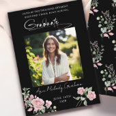 Pink Roses Script Photo Graduation Announcement 招待状