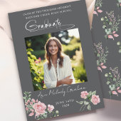 Pink Roses Script Photo Graduation Announcement 招待状