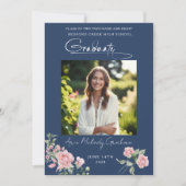 Pink Roses Script Photo Graduation Announcement 招待状 (正面)
