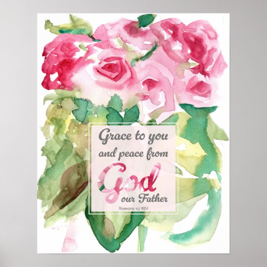 Pink Roses Scripture Romans Grace to You ポスター (正面)