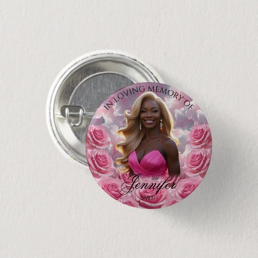 Pink Roses Sky Funeral Memorial Button Keepsake 缶バッジ (正面&裏面)