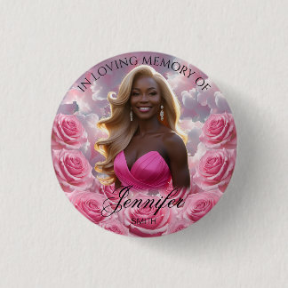 Pink Roses Sky Funeral Memorial Button Keepsake 缶バッジ