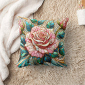 Pink Roses Stained Glass Mosaic クッション (ブランケット)