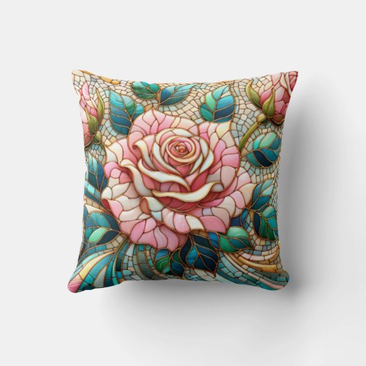 Pink Roses Stained Glass Mosaic クッション (裏面)