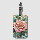 Pink Roses Stained Glass Mosaic ラゲッジタグ (正面縦)