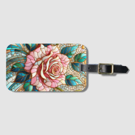 Pink Roses Stained Glass Mosaic ラゲッジタグ