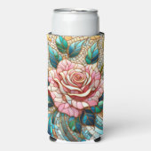 Pink Roses Stained Glass Mosaic Monogram スリム缶クーラー (Seltzer正面)