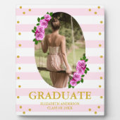 Pink Roses Striped Graduation フォトプラーク (正面)