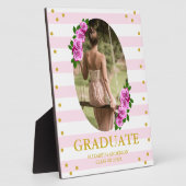 Pink Roses Striped Graduation フォトプラーク (側面)