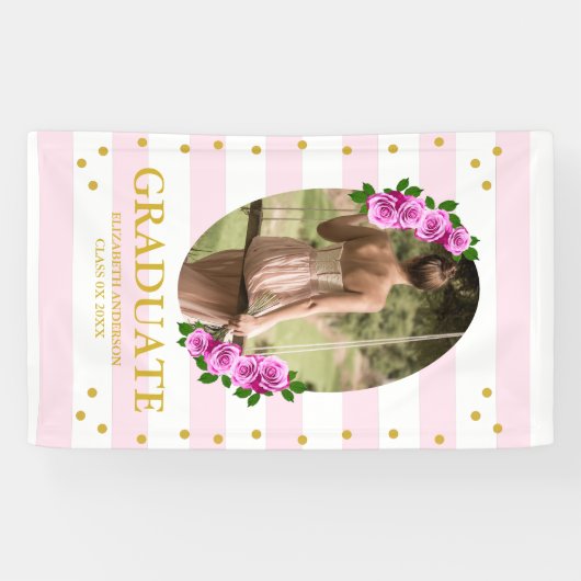 Pink Roses Striped Graduation 横断幕 (横)