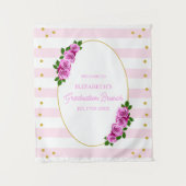 Pink Roses Striped Graduation Brunch タペストリー (正面)