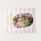 Pink Roses Striped Graduation Brunch タペストリー (正面(横))