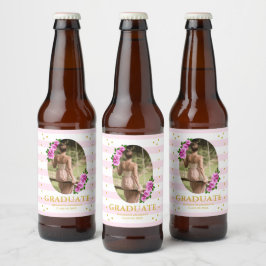 Pink Roses Striped Graduation Brunch ビールラベル