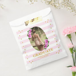 Pink Roses Striped Graduation Brunch フェイバーバッグ