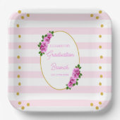 Pink Roses Striped Graduation Brunch ペーパープレート (正面)