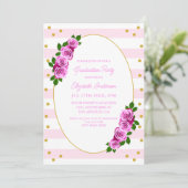 Pink Roses Striped Graduation Brunch 招待状 (スタンド正面)