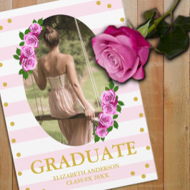 Pink Roses Striped Graduation Brunch 案内状