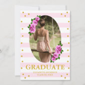 Pink Roses Striped Graduation Brunch 案内状 (正面)