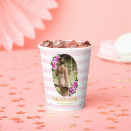 Pink Roses Striped Graduation Brunch 紙コップ