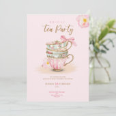 Pink roses tea party bridal shower chic invitation 招待状 (スタンド正面)