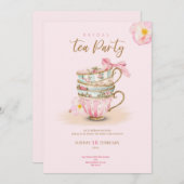 Pink roses tea party bridal shower chic invitation 招待状 (正面/裏面)