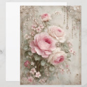 Pink Roses Vintage Junk Journal Scrapbook Paper (正面/裏面)