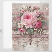 Pink Roses Vintage Junk Journal Scrapbook Paper (正面/裏面)