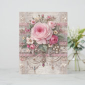 Pink Roses Vintage Junk Journal Scrapbook Paper (スタンド正面)
