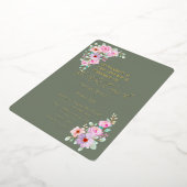 Pink Roses Warm Eucalyptus Green 箔招待状 (回転した状態)