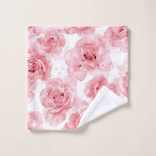 Pink Roses Watercolor Floral Blush Botanical ウォッシュタオル (ウォッシュタオル)