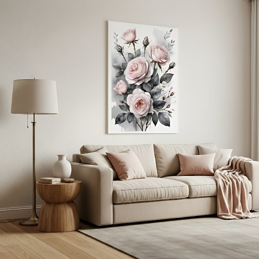 Pink Roses Watercolor Painting ポスター