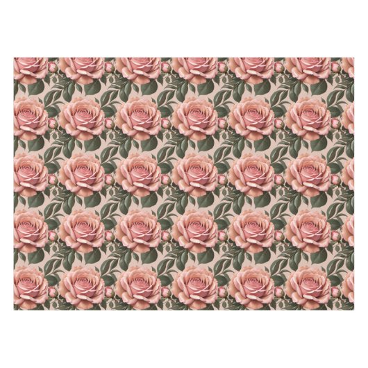 Pink Roses With Brushstroke Leaves  テーブルクロス (正面(横))
