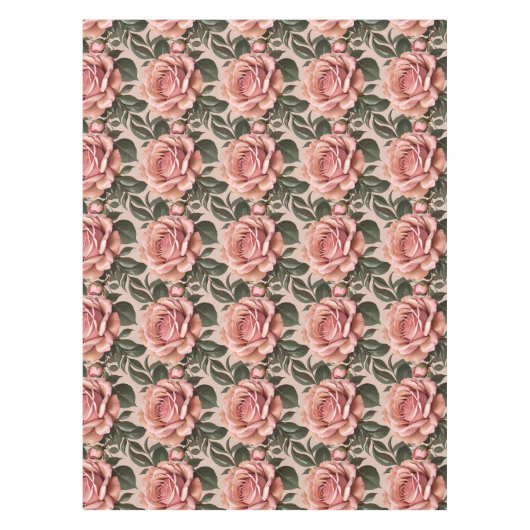 Pink Roses With Brushstroke Leaves  テーブルクロス (正面)