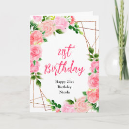 Pink Roses with Foliage Birthday カード
